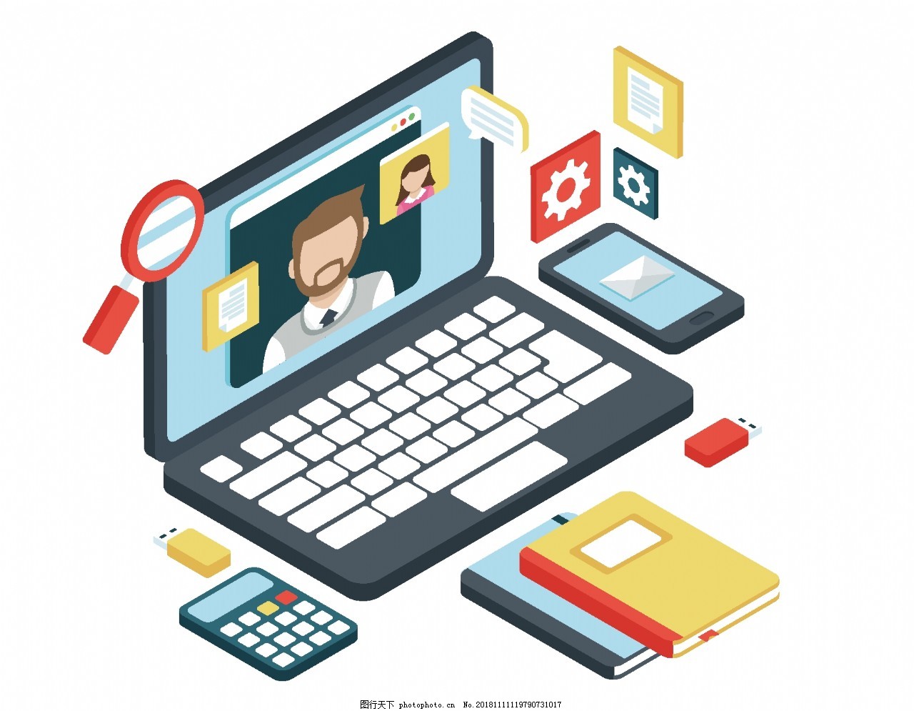 卡通電腦筆記本元素 計算機的創新設計趨勢